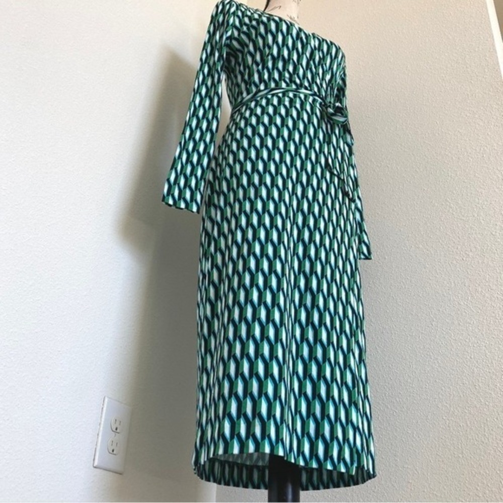 DVF For Target Arrow Geo Long Sleeve Midi Wrap Dress S Green Classic Career - Picture 6 of 17